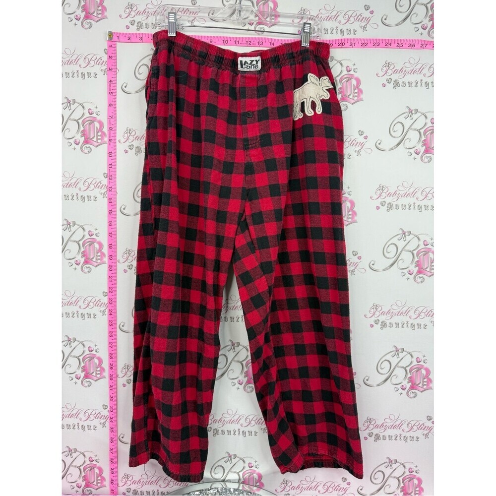 Lazy One Red and Black Buffalo Plaid Men's Lounge Joggers with Moose Patch